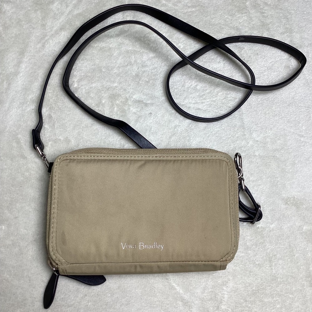 Vera Bradley Tan Nylon RFID All in One Crossbody Wallet Bag Floral Paisley Lined